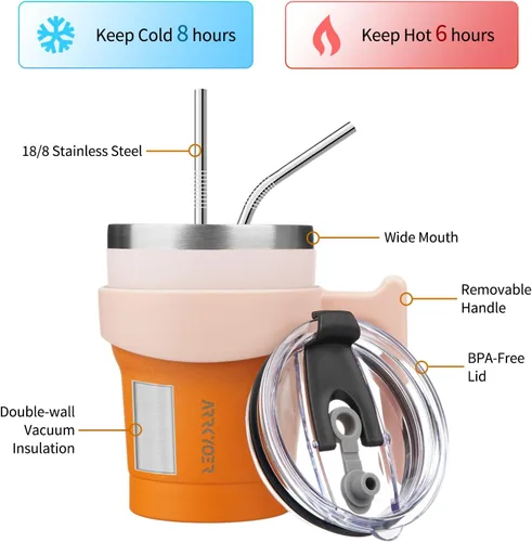 Miniatura 2 de Vaso de viaje con asa y tapa y pajita, taza de café aislada de 10 onzas, vaso de acero inoxidable reutilizable al vacío para agua, té helado o café