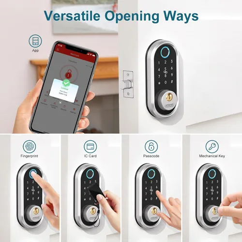 Miniatura 2 de Cerrojo inteligente de entrada sin llave - SMONET Cerradura electrónica de huella digital con teclado táctil, cerradura de puerta digital