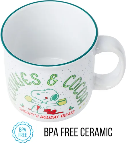 Miniatura 7 de Silver Buffalo Snoopy de Navidad de Peanuts, galletas y cacao, delicias festivas de Snoopy, taza grande de cerámica estilo cámper, 20 onzas Peanuts