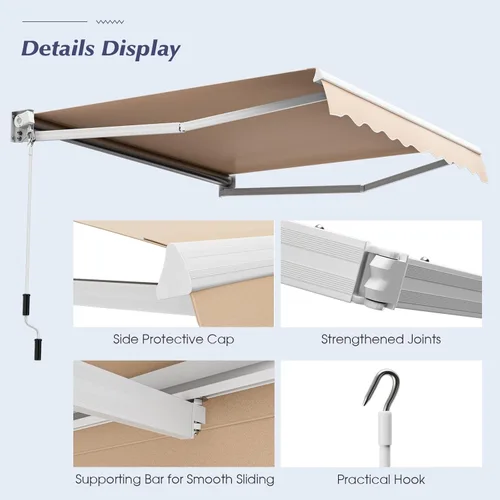 Miniatura 6 de Giantex Toldo retráctil para patio – Refugio solar de 10 x 8.2 pies con manivela manual fácil, estructura de metal resistente, toldo exterior