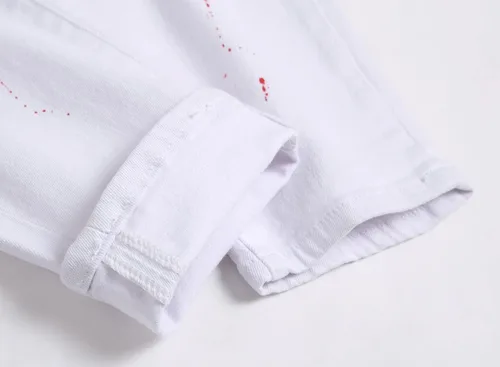 Miniatura 9 de OIIIO - Jeans elásticos rasgados de ajuste regular para hombre