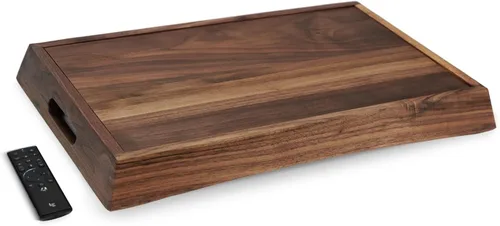 Miniatura 4 de Bandeja otomana rectangular curvada de madera de nogal negro de 22 x 14 pulgadas con asas, sirve té, café, bandeja decorativa de madera clásica