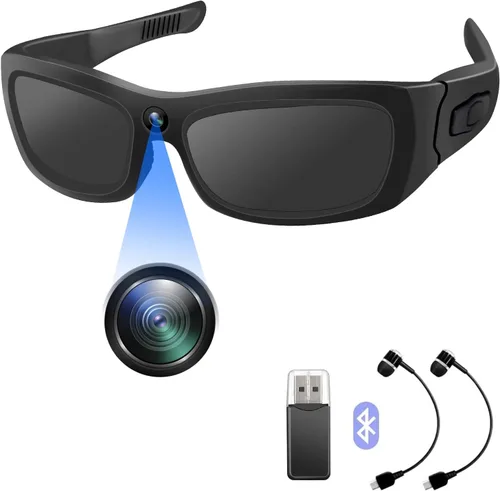 UYIKOO HD 1080P - Gafas de sol deportivas con Bluetooth, cámara de video, gafas de acción con auriculares para exteriores, viajes, ciclismo (sin