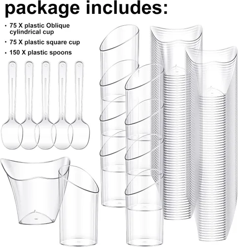 Miniatura 3 de Funtery Paquete de 300 mini tazas de postre de 3 onzas y 4 onzas con cucharas, tazas reutilizables de plástico transparente para yogur, parfait
