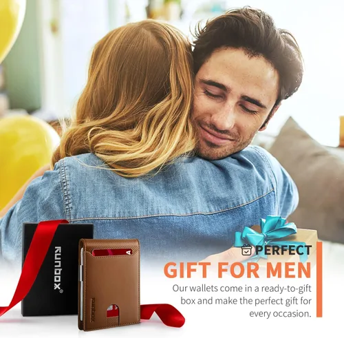 Miniatura 161 de RUNBOX - Carteras delgadas para hombre, cartera de piel con pinza para el dinero, cartera de bolsillo frontal con bloqueo RFID, tarjetero
