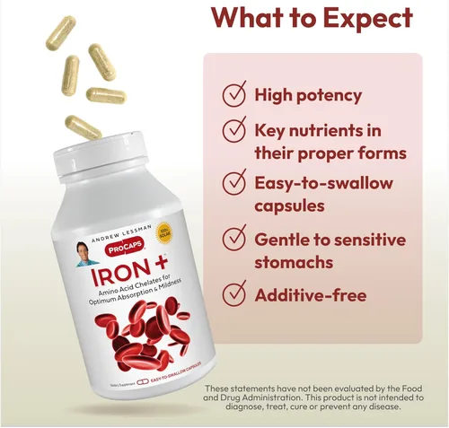 Miniatura 4 de ANDREW LESSMAN Iron Plus 180 cápsulas – 18 mg de hierro, hierro quelado de aminoácidos 100% puro (glicinato, aspartato), más vitamina C para una