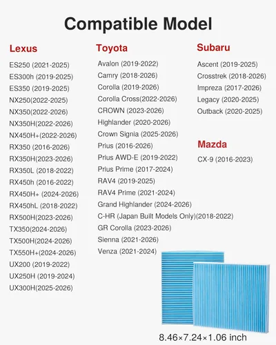 Miniatura 2 de Puroma Filtro de Aire de Cabina, Compatible con Subaru, Toyota Camry, RAV4, Highlander, Corolla, Sienna, Prius, Venza y Avalon, Lexus, Mazda