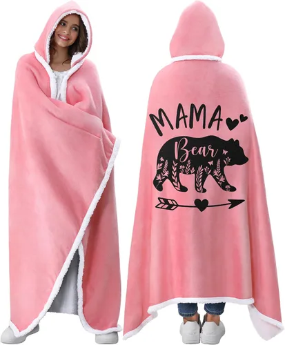 Regalos para el día de la madre de hija, hijo o niño, acogedora manta con capucha de forro polar Sherpa rosa, regalo de cumpleaños único para mamás,