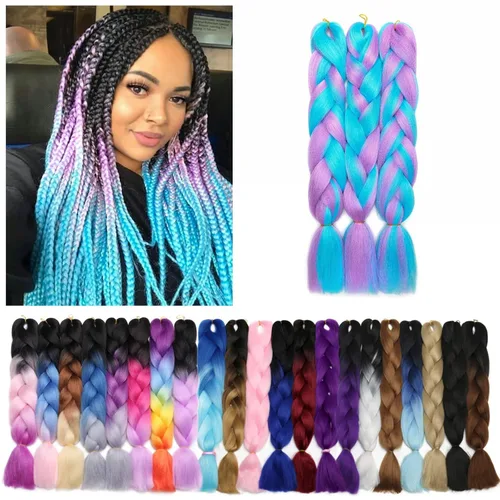 Miniatura 164 de Benehair Extensiones de cabello trenzado ombré de 24 pulgadas, 1 paquete de extensiones de cabello trenzado jumbo de alta temperatura, cabello