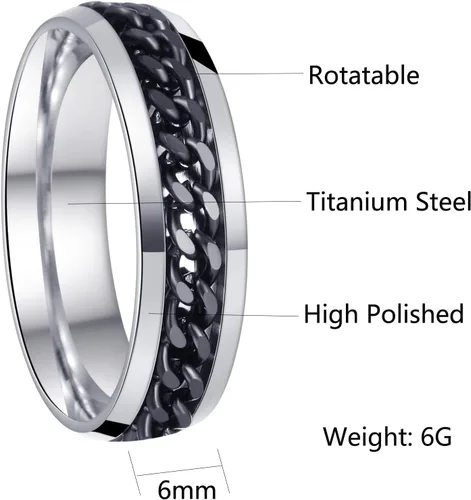 Miniatura 151 de Anillos giratorios para la ansiedad para hombre, anillos clásicos de cadena para mujeres y adultos, anillo de acero de titanio