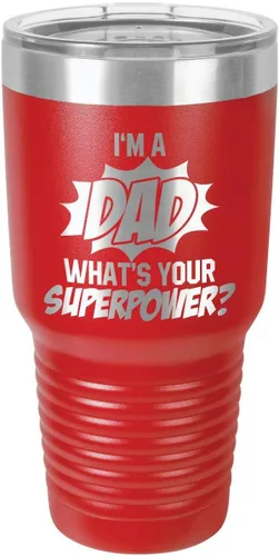 Miniatura 10 de IM A DAD WHATS YOUR SUPERPOWER Vaso de 30 onzas con pajita y tapa superior deslizante Taza de viaje grabada con láser Comparar con Yeti Rambler