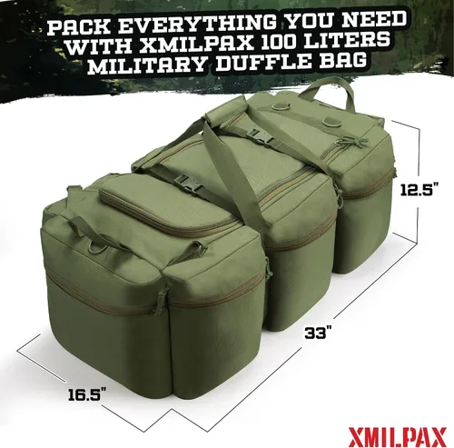 Miniatura 13 de Bolsa de lona militar grande de 100 L, bolsa de lona para despliegue, equipo deportivo, bolsa de equipaje de viaje con correas desmontables para AT