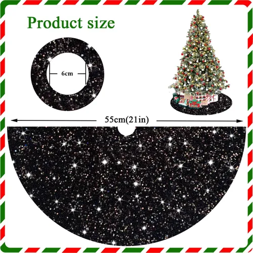 Miniatura 3 de FANPROMS Falda de Árbol de Navidad Negra de 21 Pulgadas Falda de Árbol de Lentejuelas Única de Terciopelo Faldas Mini de Árbol para Árboles