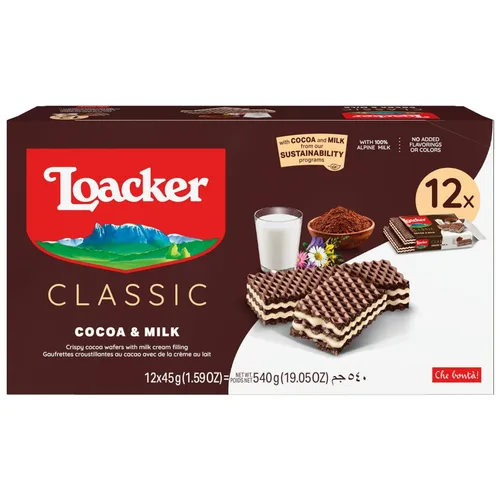 Miniatura 9 de Loacker Classic Wafers Mix - Galletas de obleas crujientes surtidas de primera calidad, paquete variado, avellana, chocolate, vainilla, chocolate