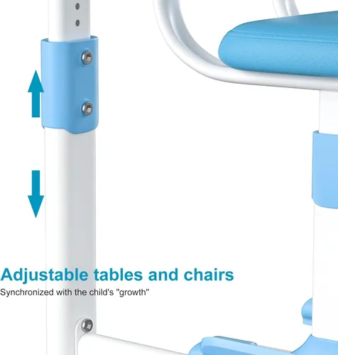 Miniatura 6 de Juego de escritorio y silla para niños, juego de mesa y silla de estudio para adolescentes, escritorio ergonómico para niños y estudiantes, Azul