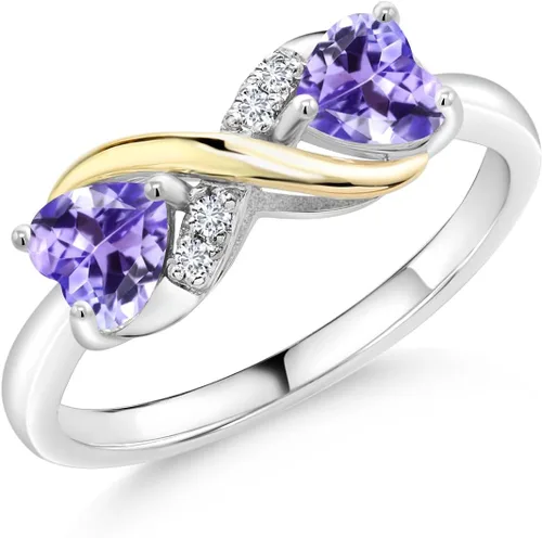 Miniatura 75 de Gemstone Birthstone and Lab Grown Diamond Accents Eternal Love Infinity Ring for Women 925 Silver and 10K Yellow Gold Heart Shape 5MM & Round