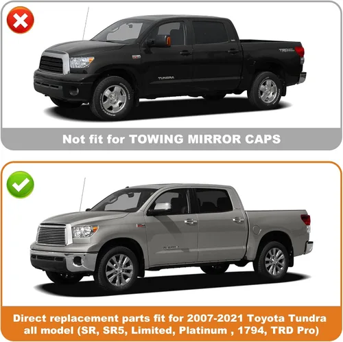 Miniatura 6 de 1 par de cubiertas de espejo lateral negro brillante compatibles con Toyota Tundra Sequoia 2007-2019 2020 2021, reemplazo directo