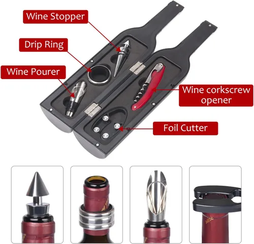 Miniatura 4 de Solaris Juego de 5 piezas de sacacorchos de vino de lujo con forma de botella en elegante caja de regalo, regalo de San Valentín para mujeres y Rojo