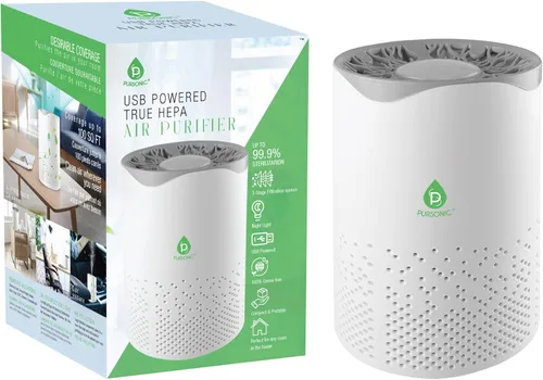 Pursonic Purificador de aire alimentado por USB con luz nocturna para el hogar, oficina, automóvil, cobertura de 100 pies cuadrados, aire limpio