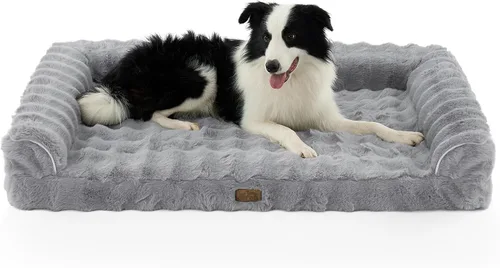 Miniatura 9 de COZY KISS Cama ortopédica de piel sintética de conejo para perro, cama grande para perro, sofá de espuma de apoyo para mascotas con funda de forro