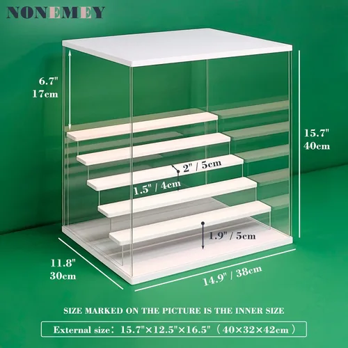 Miniatura 5 de NONEMEY Caja de exhibición de acrílico transparente con luz LED de 2/3/4/5/6 niveles Caja organizadora a prueba de polvo para coleccionables