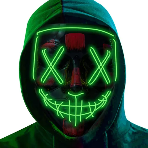 Miniatura 17 de Poptrend Máscara de Halloween con luz LED para festivales, cosplay, disfraz de Halloween, fiestas de máscaras, carnaval, regalos (azul)