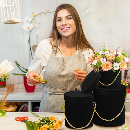 Miniatura 6 de Uiifan 6 cajas redondas de terciopelo con tapas, caja de regalo de terciopelo con asa para el día de la madre, boda, vacaciones, arreglo de regalo