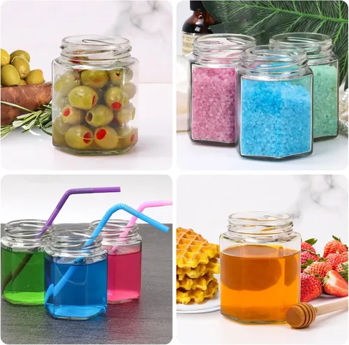 Miniatura 7 de Mini tarros de miel de 1.5 onzas, paquete de 48 tarros hexagonales de vidrio con tapas doradas para recuerdos de boda, recuerdos de fiesta