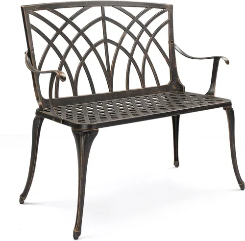 Miniatura 10 de VINGLI Banco de metal para exteriores de 38 pulgadas, banco de jardín de aluminio fundido, silla de orquídea con acabado antiguo resistente a