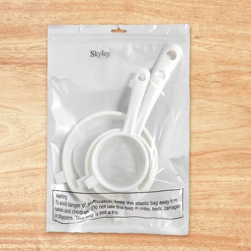 Miniatura 7 de 3 piezas de colador de malla de nylon de plástico con mango, colador de malla fina doble para alimentos, tamizador de harina para hornear, colador