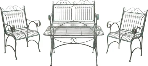SAFAVIEH Outdoor Collection Leah - Juego de 4 piezas de hierro forjado con pergamino victoriano, color verde oscuro antiguo