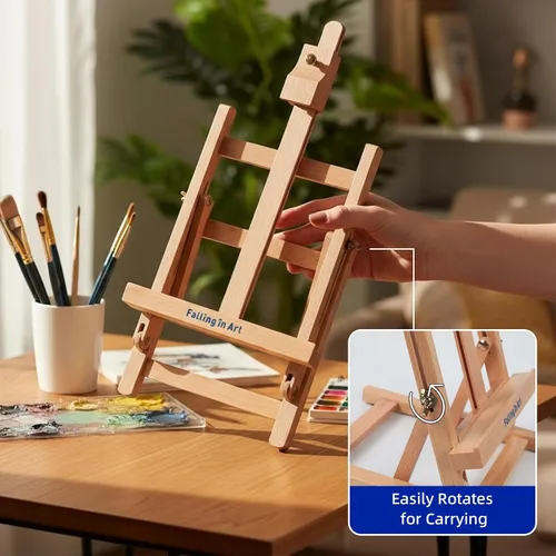 Miniatura 7 de Falling in Art Juego de pintura para niños con caballete de mesa, kit de inicio de pintura acrílica con bata de arte, pinturas acrílicas, lápices