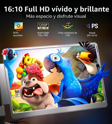 Miniatura 2 de Extensor de pantalla para portátil de 14 pulgadas con triple monitor FHD 1200P 16:10, pantalla izquierda, monitor portátil abatible de 360° para Gris