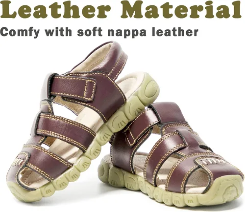 Miniatura 2 de Athlefit Sandalias de cuero para niños y niñas, sandalias de cuero para deportes al aire libre, sandalias casuales