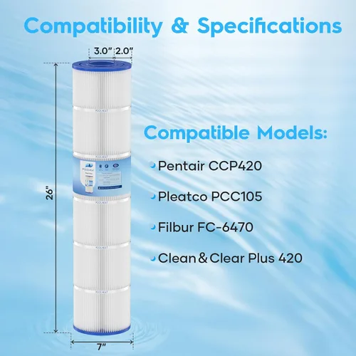 Miniatura 2 de Cartuchos de repuesto para filtros de piscina CCP420 para PCC105, FC-1977, PCC105-PAK4, C-7471, 178584, FC-6470, R173576, Ultral-A6, 817-0106