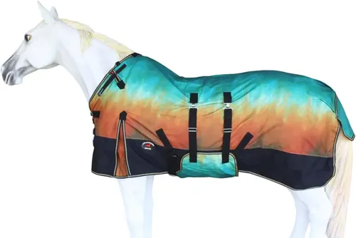 Miniatura 13 de CHALLENGER Manta de invierno impermeable de 76 pulgadas 1200D para caballo de lluvia, manta de invierno 394B Turquesa/Morado/Ombre