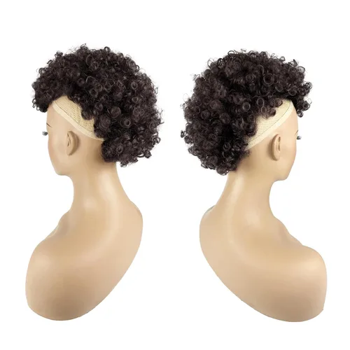 Miniatura 3 de UA Jerry Curls Mohawk - Cola de caballo sin cordón con flequillo, sintético, corto, afro, rizado, 6 clips BB (2#, negro natural)