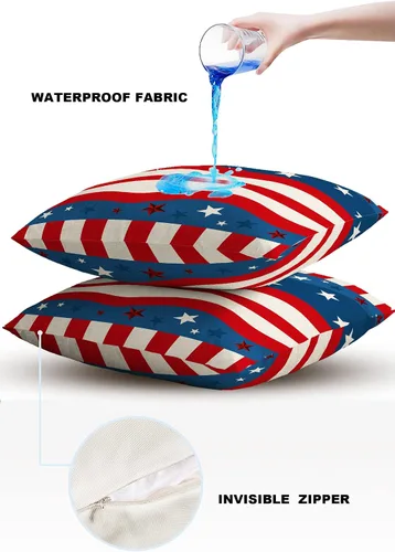 Miniatura 4 de Funda de almohada impermeable para el Día de la Independencia para exteriores, diseño de estrella en ondas rojas y azules, fundas de cojín