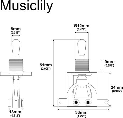 Miniatura 2 de Musiclily Basic Metric - Interruptor de palanca de guitarra recta corta de 3 vías para guitarra eléctrica estilo LP, parte superior negra con punta