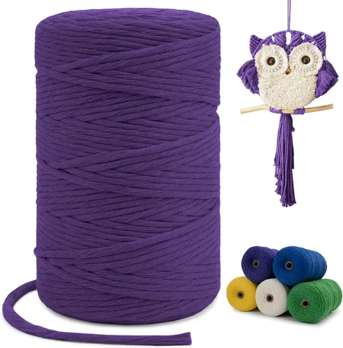 Miniatura 62 de Cuerda de macramé de una sola hebra de 0.197 in x 110 yardas, cuerda de macramé de algodón natural de 0.197 in, cuerda de algodón grueso para colgar