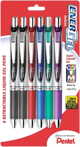 Miniatura 6 de Pentel EnerGel Deluxe RTX - Bolígrafos de tinta de gel (¹/₃₂ pulgadas), punta metálica, colores surtidos, 6 unidades (BL77BP6M)
