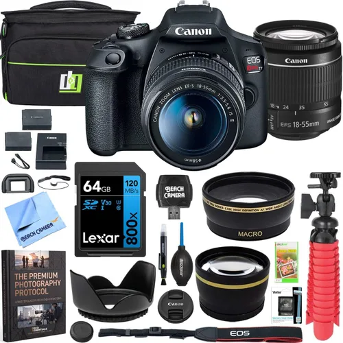 Canon EOS Rebel T7 Cámara DSLR con lente EF-S 18-55mm f/3.5-5.6 is II, kit de limpieza con trípode de batería doble, kit de accesorios de lujo Deco