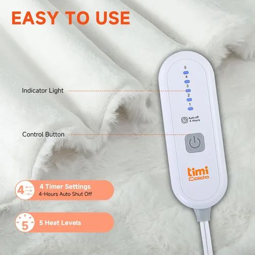 Miniatura 5 de Manta Eléctrica Térmica de Forro Polar Suave y Gruesa de 50"x60" para Sofá con 5 Niveles de Calor y 4 Horas de Apagado Automático, Protección contra