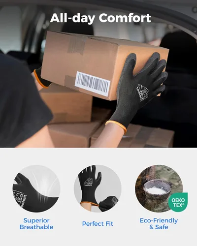 Miniatura 6 de toolant Guantes de trabajo de látex arrugado a granel, guantes de trabajo de seguridad con revestimiento de goma para hombres y mujeres, 12 pares
