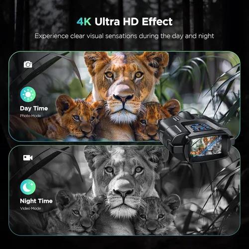 Miniatura 5 de Diyimin Gafas de visión nocturna 4K para adultos, prismáticos infrarrojos de visión nocturna de 2000 pies con luz táctica, zoom digital 8X