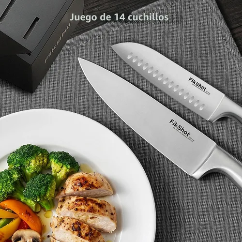 Miniatura 9 de Juego de Cuchillos de Cocina, FIKSHOT Juego de Cuchillos de Acero Inoxidable Premium con Bloque, Cuchillo Santoku Súper Afilado y Cuchillos