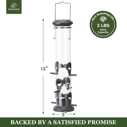 Miniatura 5 de Kingsyard Paquete de 2 alimentadores de tubo con 6 puertos de alimentación para colgar en exteriores, plástico duro de alta calidad resistente a