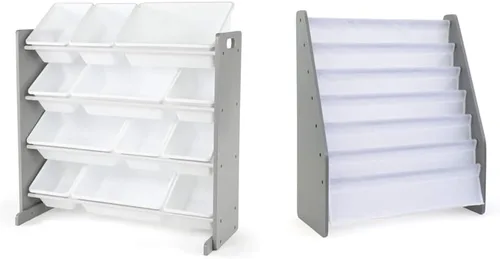 Humble Crew Organizador de juguetes para niños con contenedores de almacenamiento y estantería extragrande de 6 niveles, gris/blanco