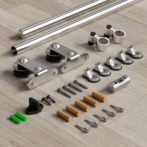 Miniatura 5 de CCJH Kit de herrajes para puerta de granero con riel deslizante de acero inoxidable de 4 pies/48'' para puerta individual de servicio pesado