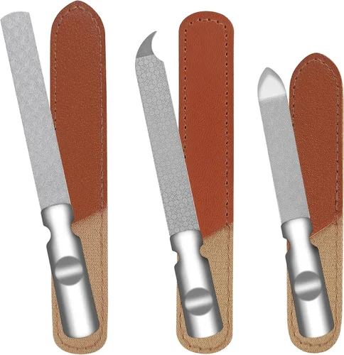 Miniatura 8 de Lima de uñas de metal para uñas naturales, limas de uñas de acero inoxidable con punta afilada y puntiaguda, funda de lima de uñas de doble cara